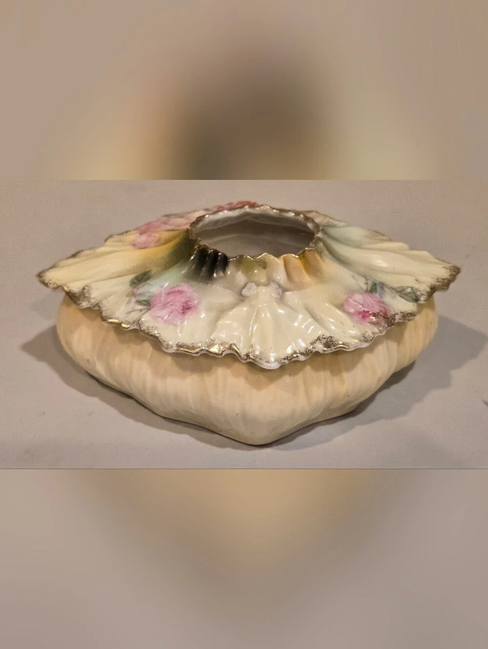 Victorian-Style Porcelain RS Prussia Hair Receiver with Pink Rose Accents
